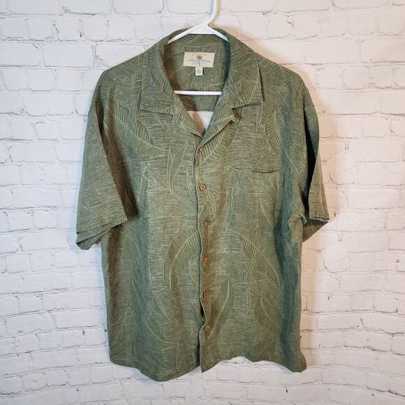 Men's Island Shores Green Hawaiian Shirt, 100% Silk, Size XL - Picture 1 of 3